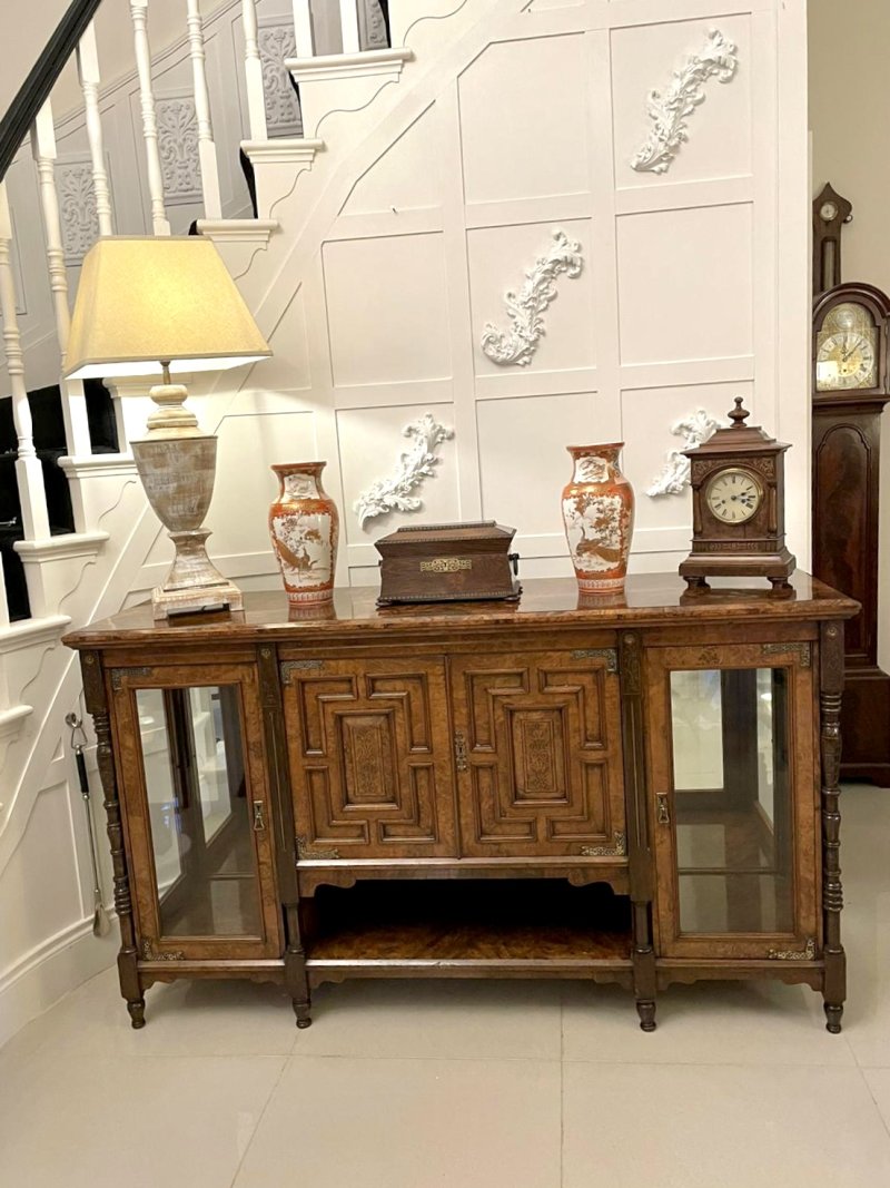 Outstanding Quality Antique Victorian Burr Walnut Credenza/Sideboard - Image 2